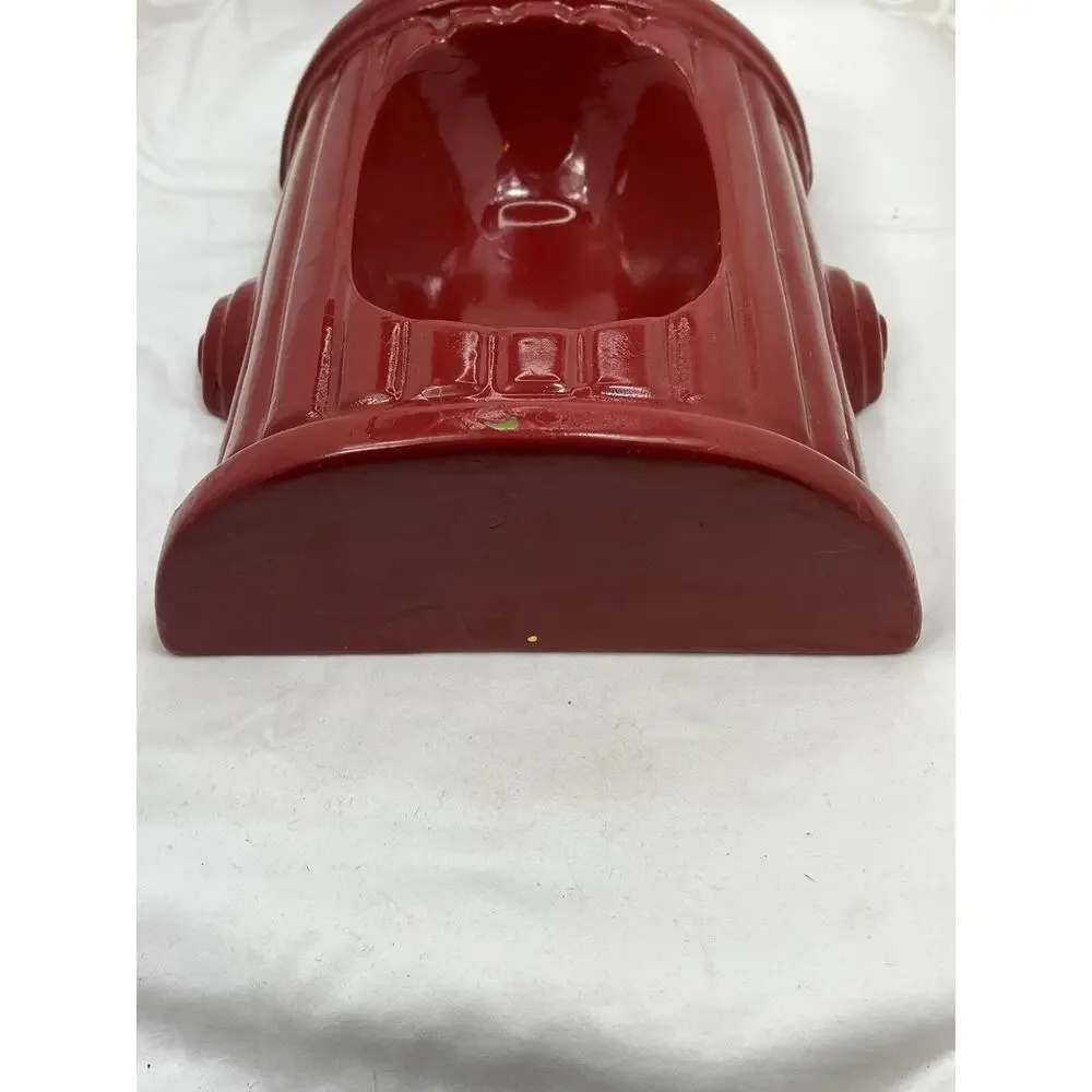 Vintage Red Fire Hydrant Dog Feeder Bowl Glazed Ceramic RARE 12” 🚒 Mid-century
